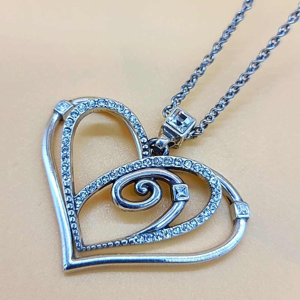 Brighton "CELESTIA LOVE" Silver Inset Swarovski Crystal Heart in Heart Pendant!